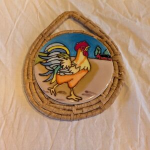 2/20$ Colorful Rooster Ceramic Tille with Woven Frame